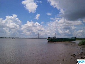 A barge ran aground on the Mekong River.